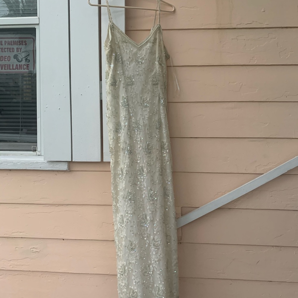 White crystal wedding dress long